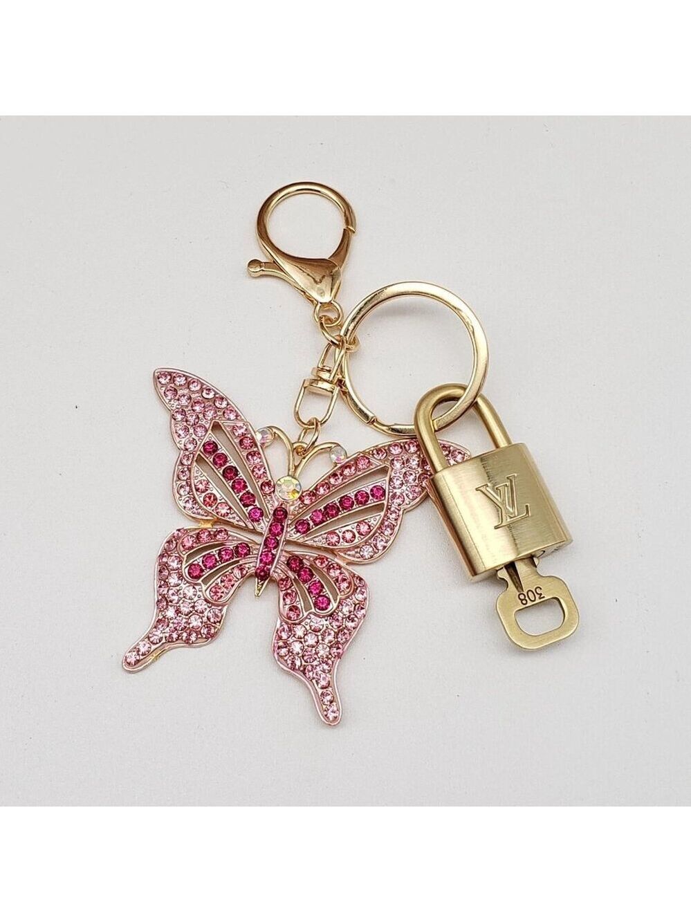 Authentic Louis Vuitton Lock & Key with Unbranded Butterfly Charm, Keychain